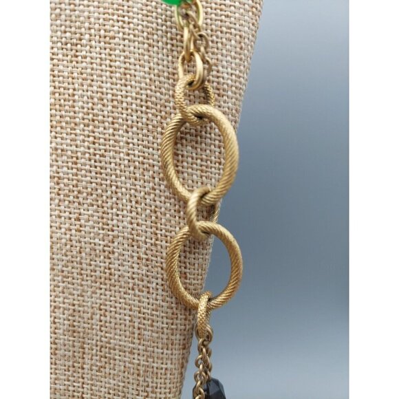 Lia Sophia Long Double Strand Beaded Necklace Brushed Gold Tone Green Blue 40" - Picture 6 of 11